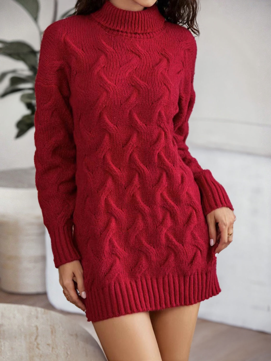 Cable-Knit Turtleneck Sweater Dress Print on any thing USA/STOD clothes