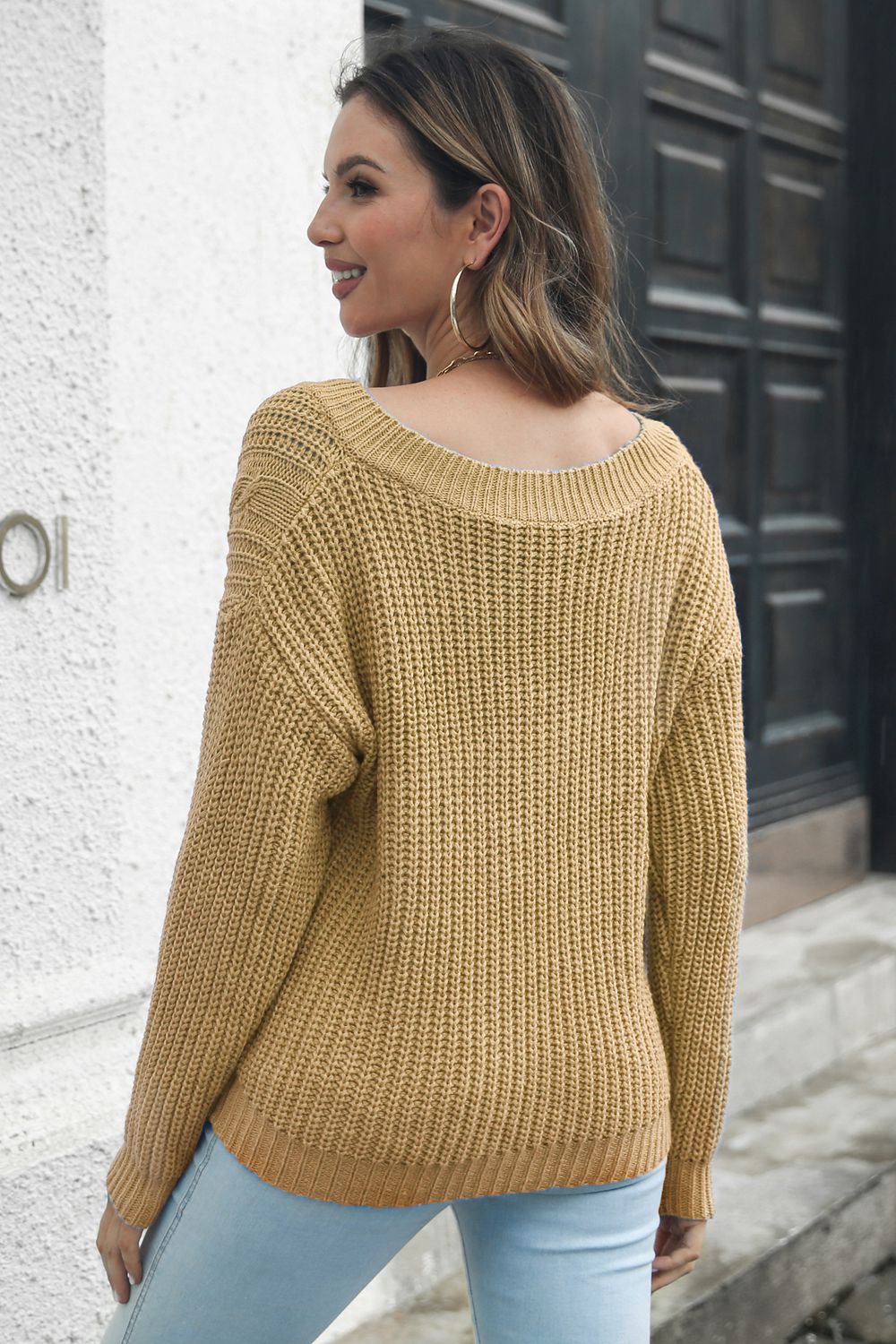 Cable-Knit V-Neck Sweater Print on any thing USA/STOD clothes
