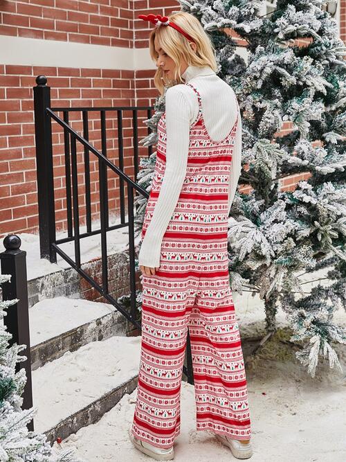 Christmas Color Contrast Wide-Legged Jumpsuit Print on any thing USA/STOD clothes