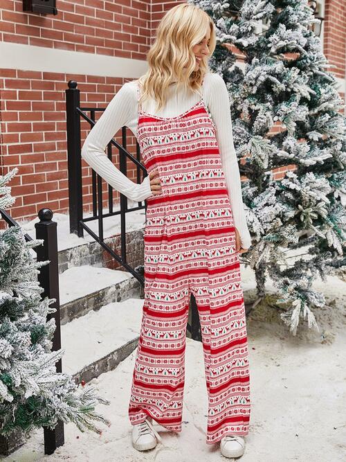Christmas Color Contrast Wide-Legged Jumpsuit Print on any thing USA/STOD clothes