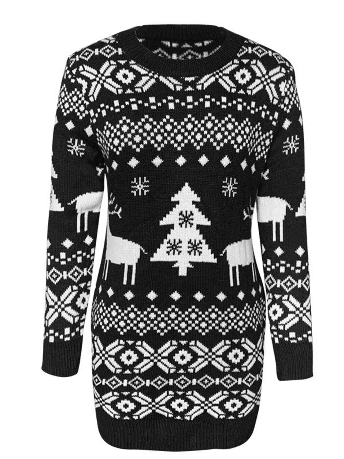 Christmas Element Round Neck Mini Sweater Dress Print on any thing USA/STOD clothes