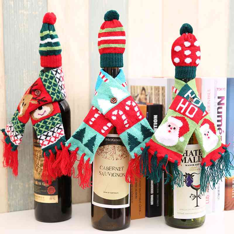 Christmas Hat and Scarf Wine Bottle Decoration Print on any thing USA/STOD clothes