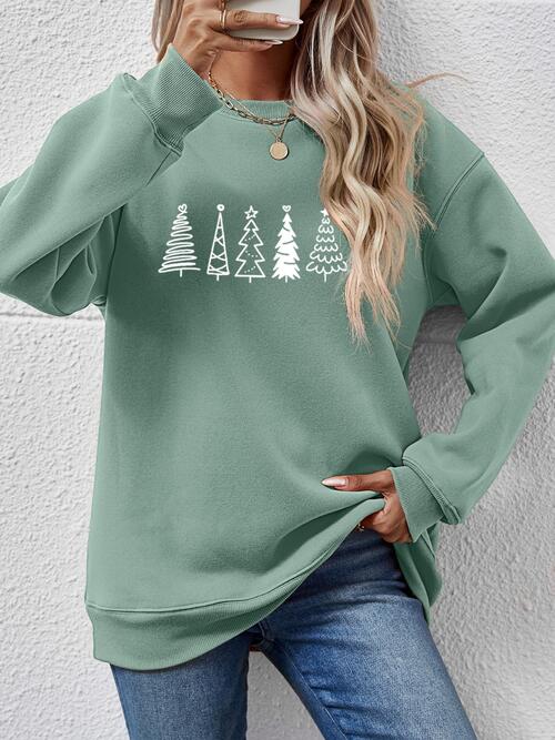 Christmas Tree Graphic Drop Shoulder Sweatshirt Print on any thing USA/STOD clothes