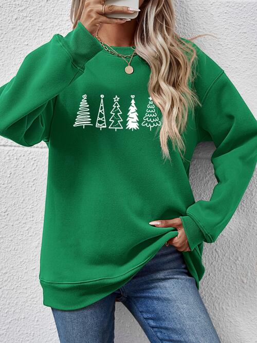 Christmas Tree Graphic Drop Shoulder Sweatshirt Print on any thing USA/STOD clothes