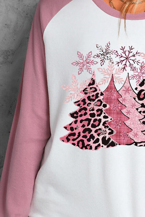 Christmas Tree Graphic Round Neck Long Sleeve T-Shirt Print on any thing USA/STOD clothes
