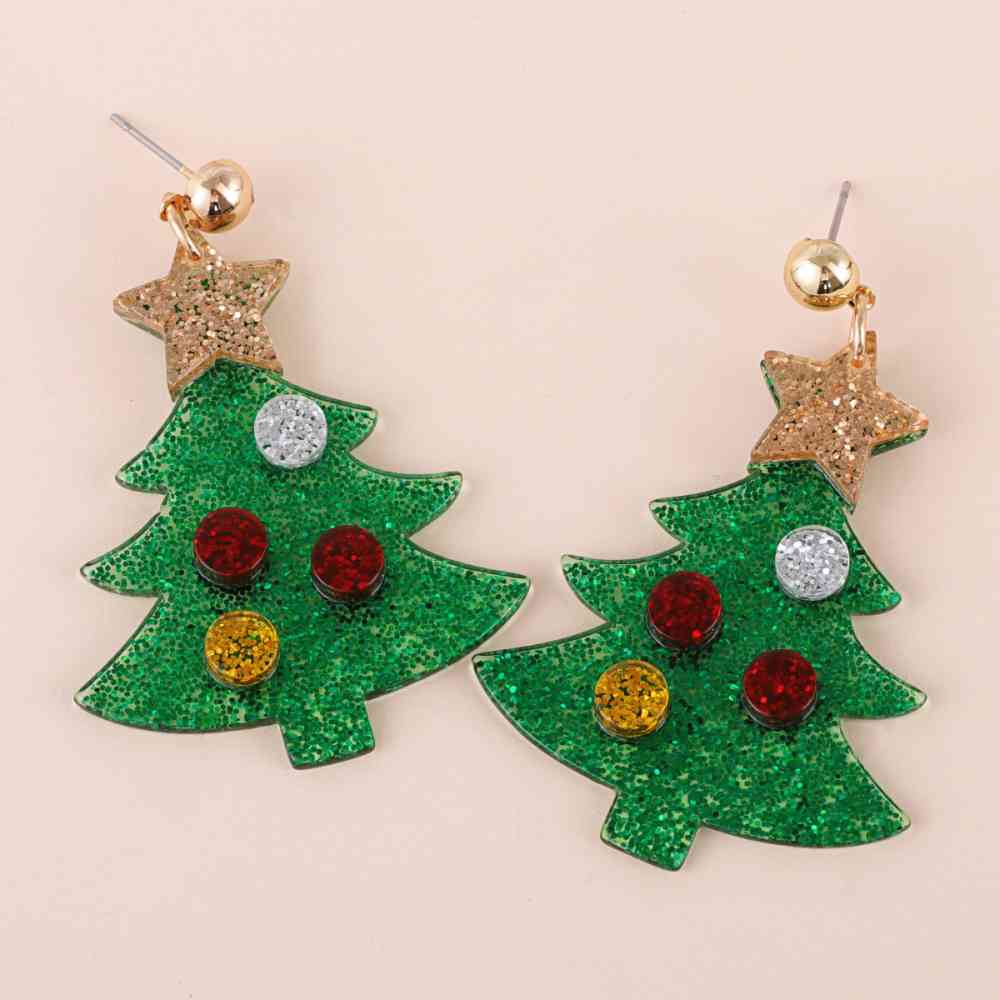 Christmas Tree Rhinestone Alloy Earrings Print on any thing USA/STOD clothes