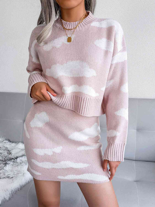 Cloud Sweater and Knit Skirt Set Print on any thing USA/STOD clothes