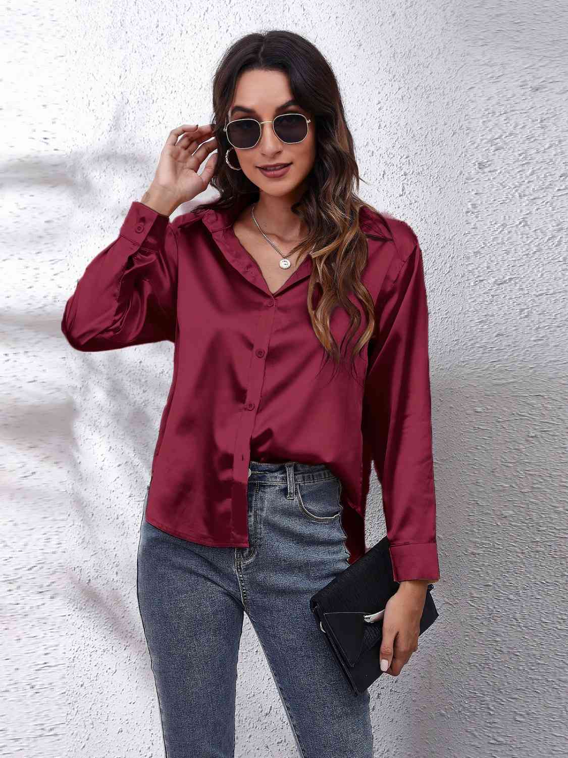 Collared Neck Buttoned Long Sleeve Shirt Print on any thing USA/STOD clothes