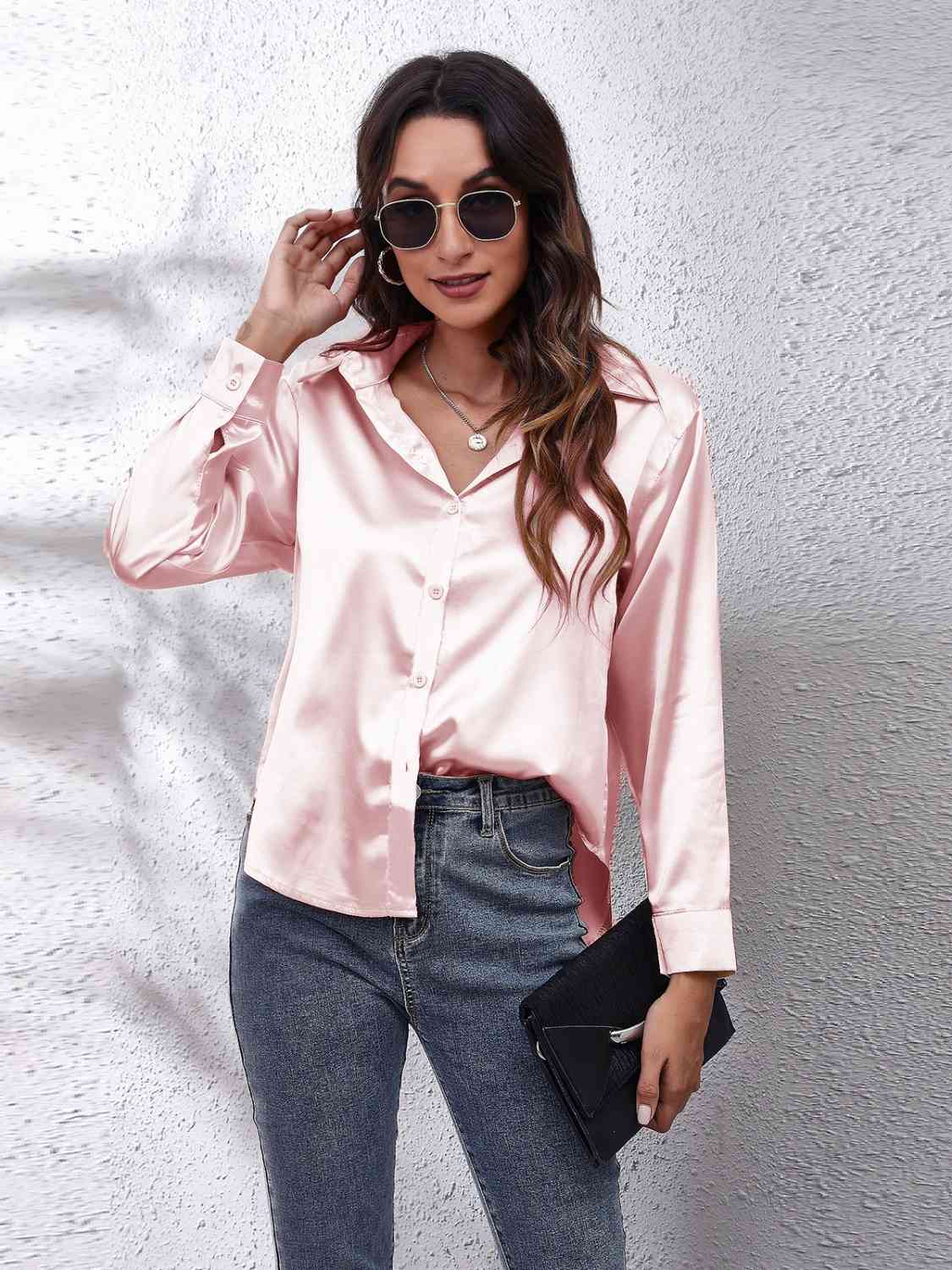 Collared Neck Buttoned Long Sleeve Shirt Print on any thing USA/STOD clothes