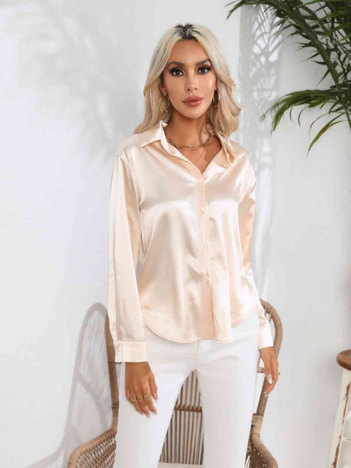 Collared Neck Buttoned Long Sleeve Shirt Print on any thing USA/STOD clothes