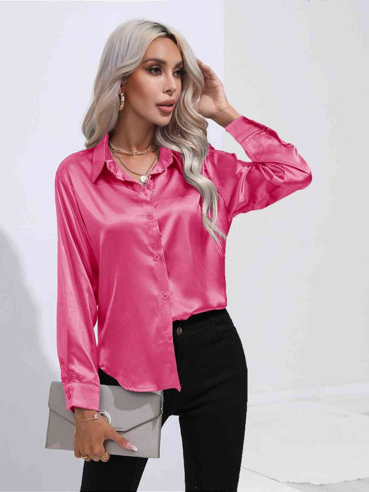 Collared Neck Buttoned Long Sleeve Shirt Print on any thing USA/STOD clothes