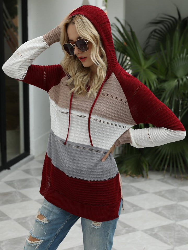 Color Block Hooded Sweater Print on any thing USA/STOD clothes