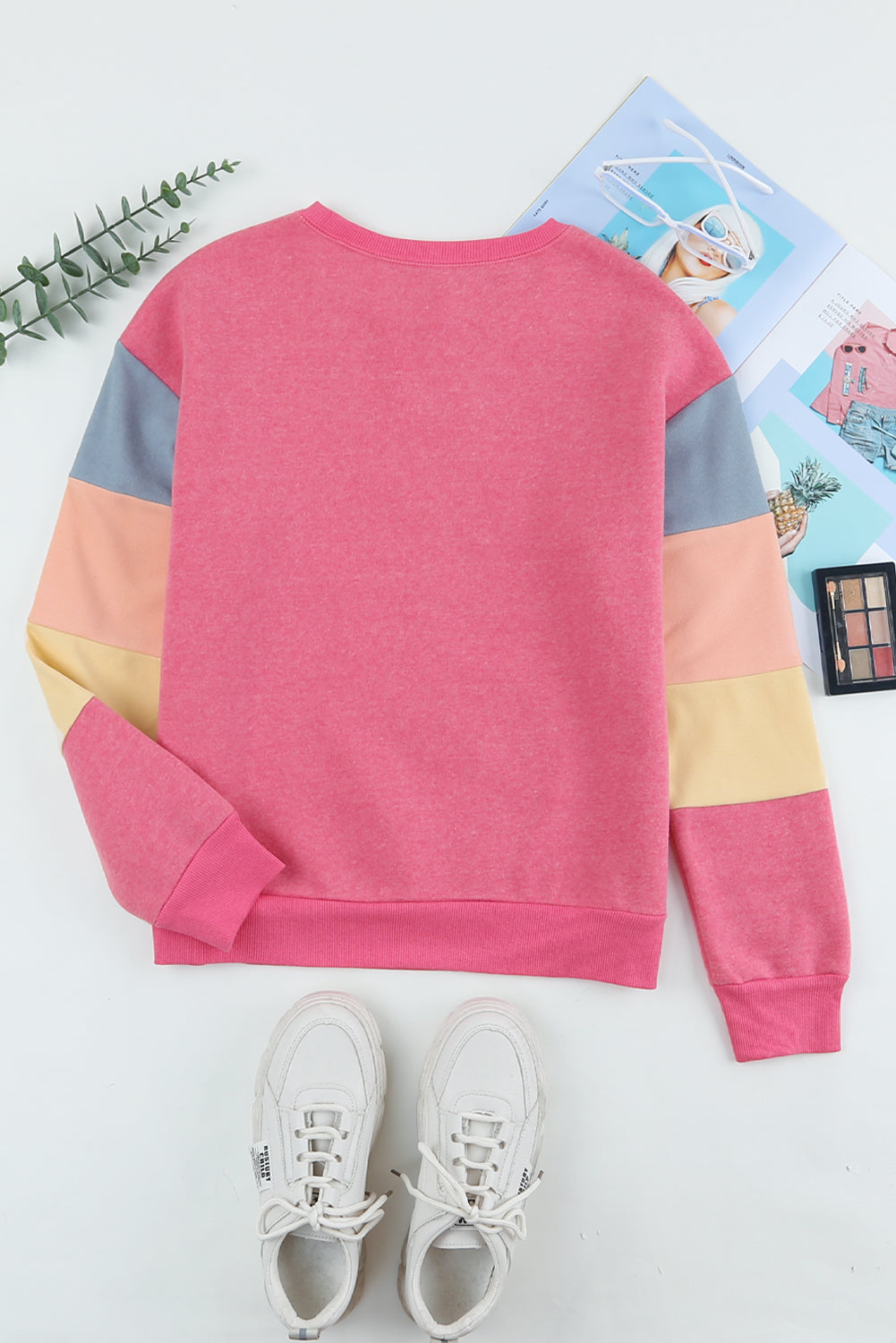 Color Block Ribbed Trim Sweatshirt Print on any thing USA/STOD clothes