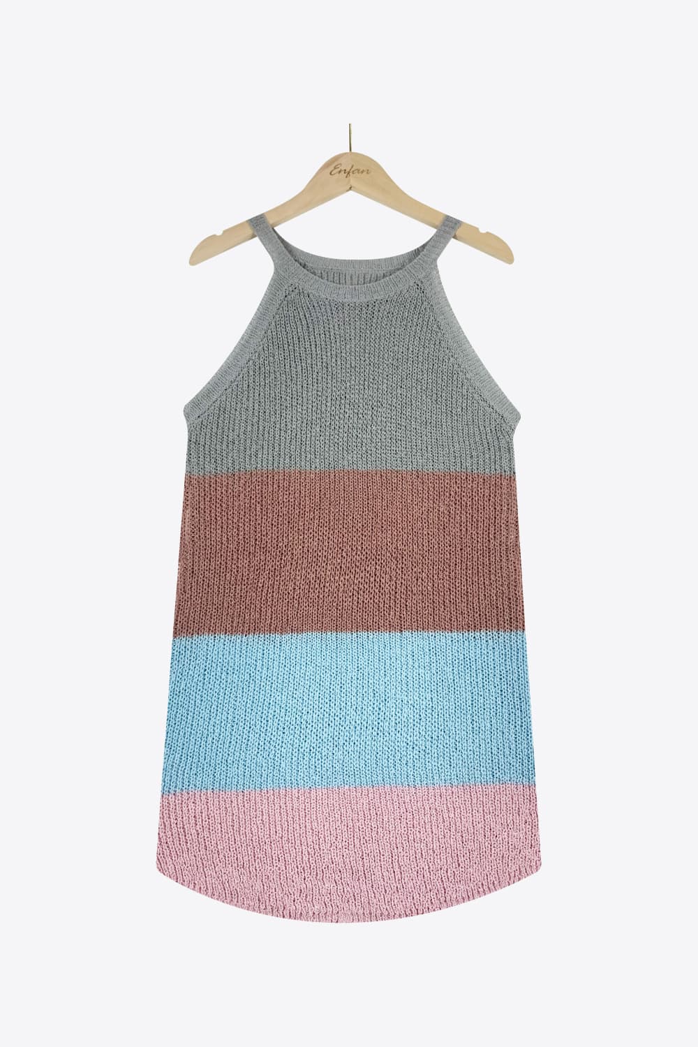 Color Block Round Neck Sleeveless Knit Top Print on any thing USA/STOD clothes