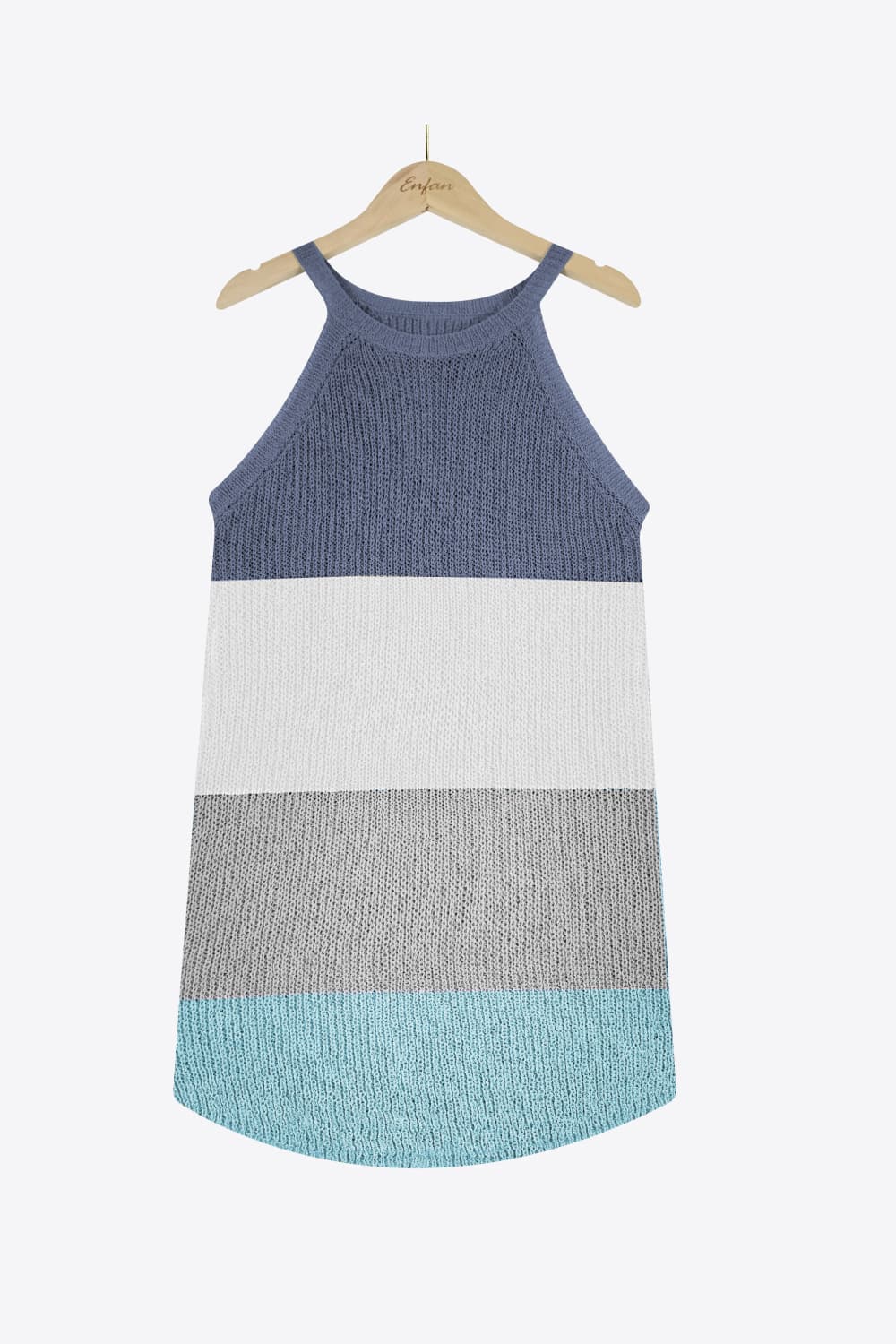 Color Block Round Neck Sleeveless Knit Top Print on any thing USA/STOD clothes