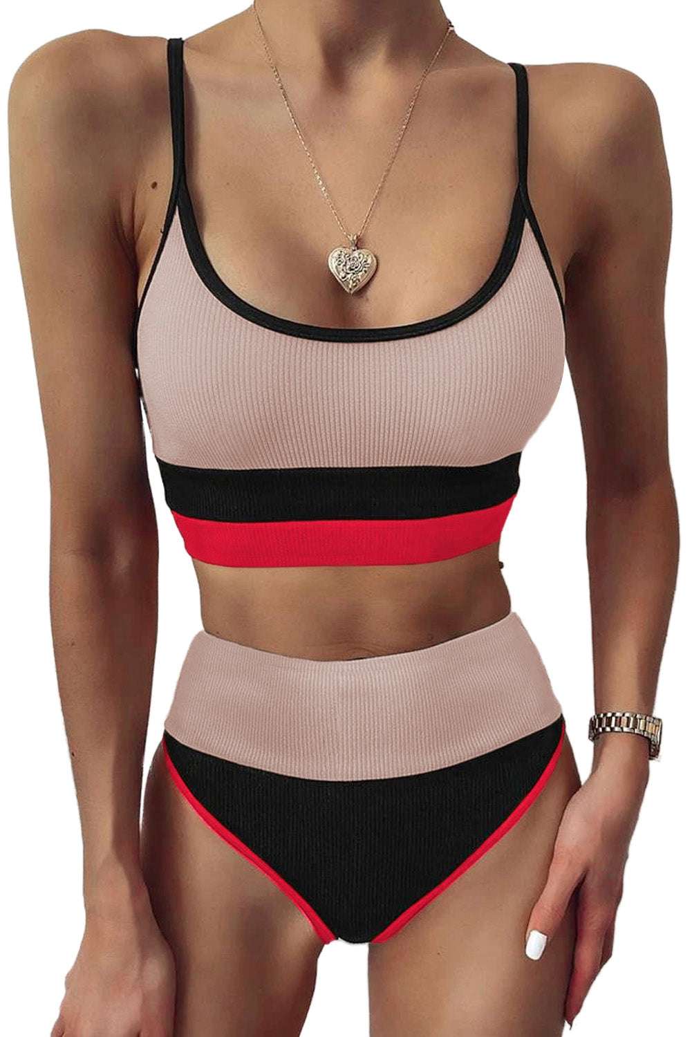 Color Block Spaghetti Strap Two-Piece Swim Set Print on any thing USA/STOD clothes