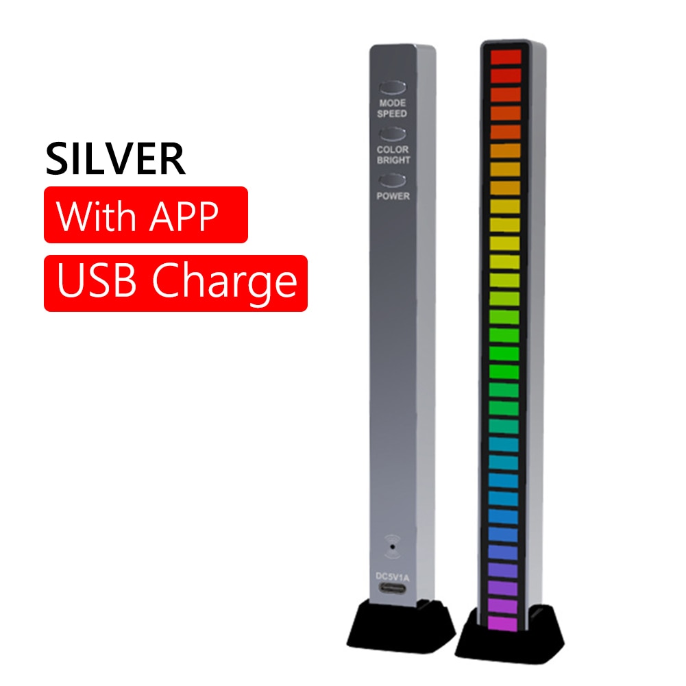 Colorful Sound Control Light USB/Rechargeable Battery APP Control 32 LED VoiceActivated Pickup Rhythm Strip Light Computer Car Print on any thing USA/STOD clothes