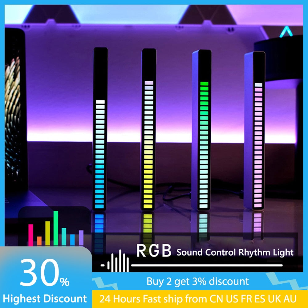 Colorful Sound Control Light USB/Rechargeable Battery APP Control 32 LED VoiceActivated Pickup Rhythm Strip Light Computer Car Print on any thing USA/STOD clothes