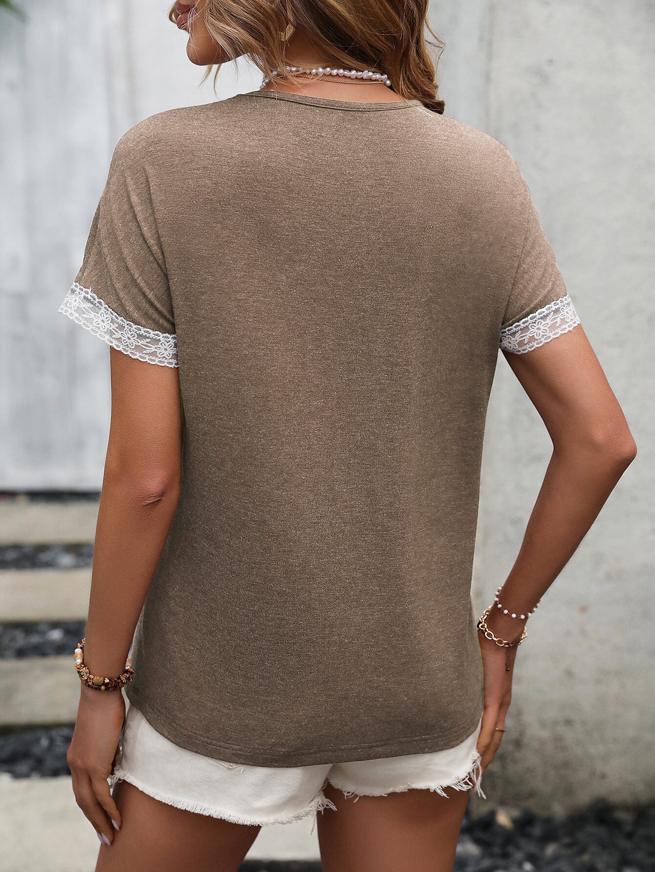 Contrast Round Neck Short Sleeve Tee Print on any thing USA/STOD clothes
