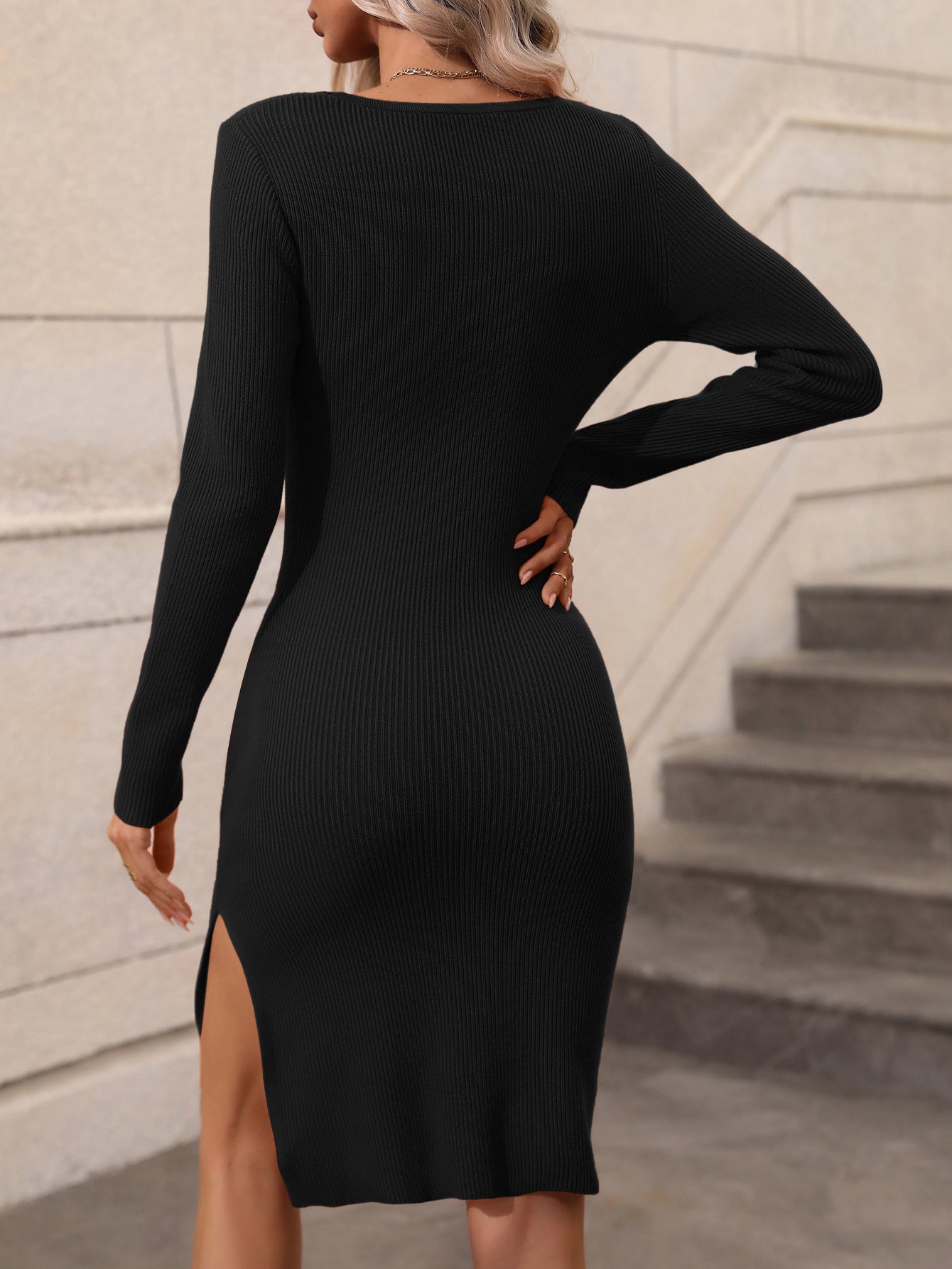 Contrast Slit Sweater Dress Print on any thing USA/STOD clothes