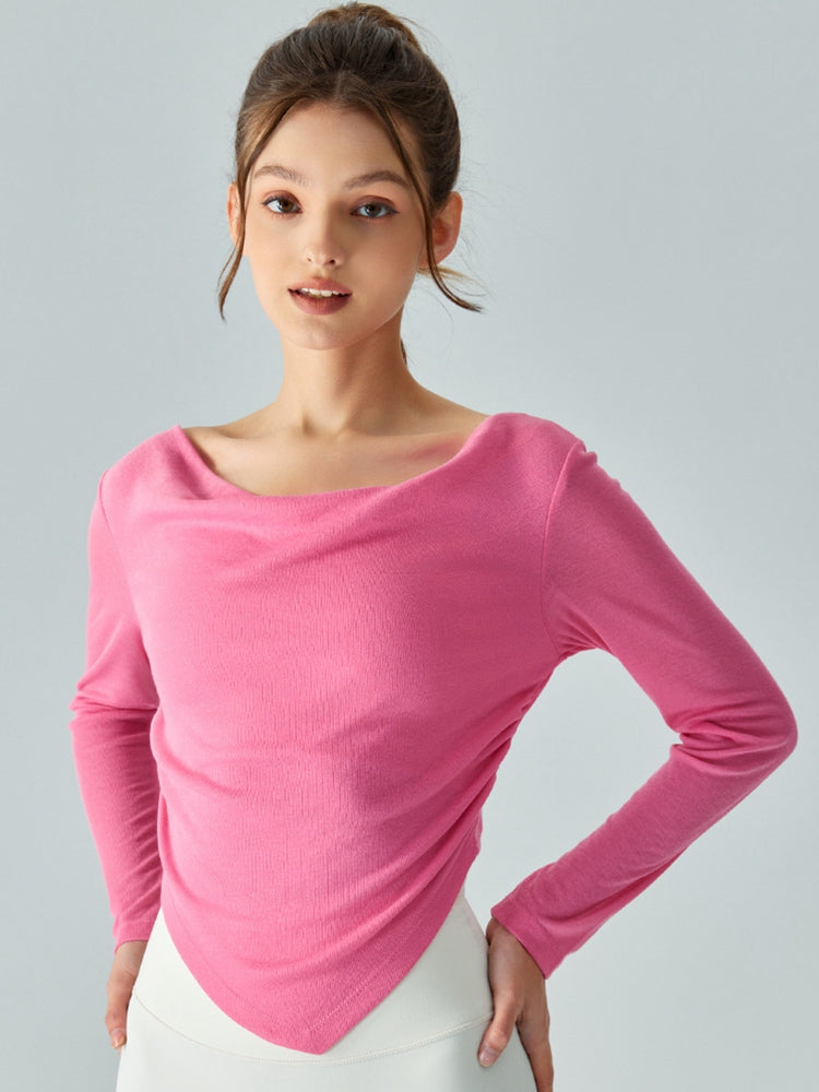 Cowl Neck Long Sleeve Sports Top Print on any thing USA/STOD clothes