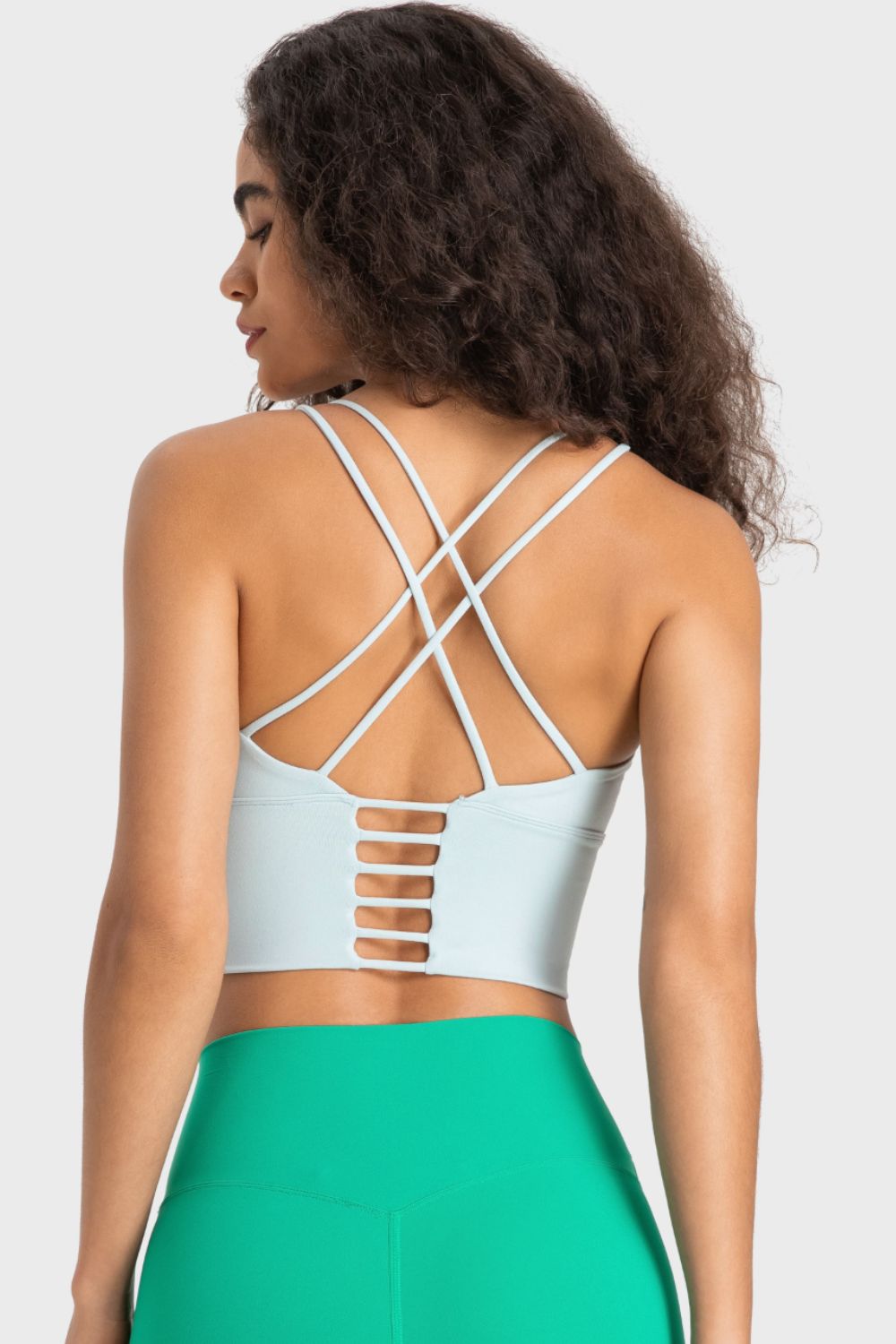 Crisscross Back Ladder Detail Sports Bra Print on any thing USA/STOD clothes