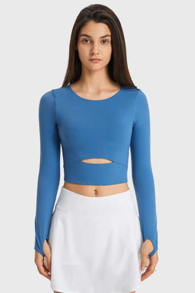 Cutout Long Sleeve Cropped Sports Top Print on any thing USA/STOD clothes