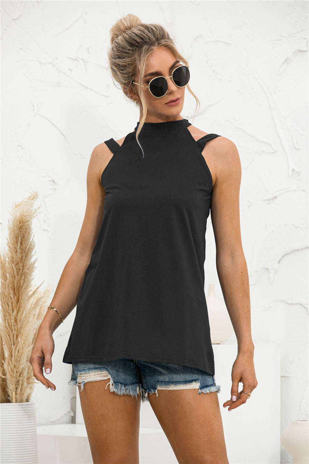 Cutout Mock Neck Tank Print on any thing USA/STOD clothes