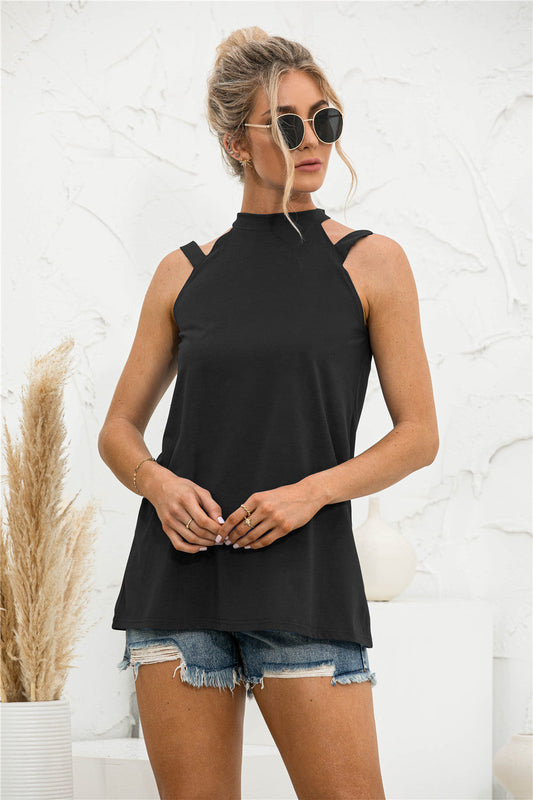 Cutout Mock Neck Tank Print on any thing USA/STOD clothes