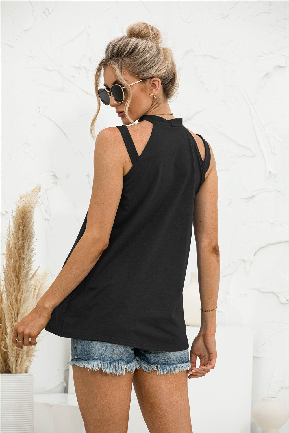 Cutout Mock Neck Tank Print on any thing USA/STOD clothes