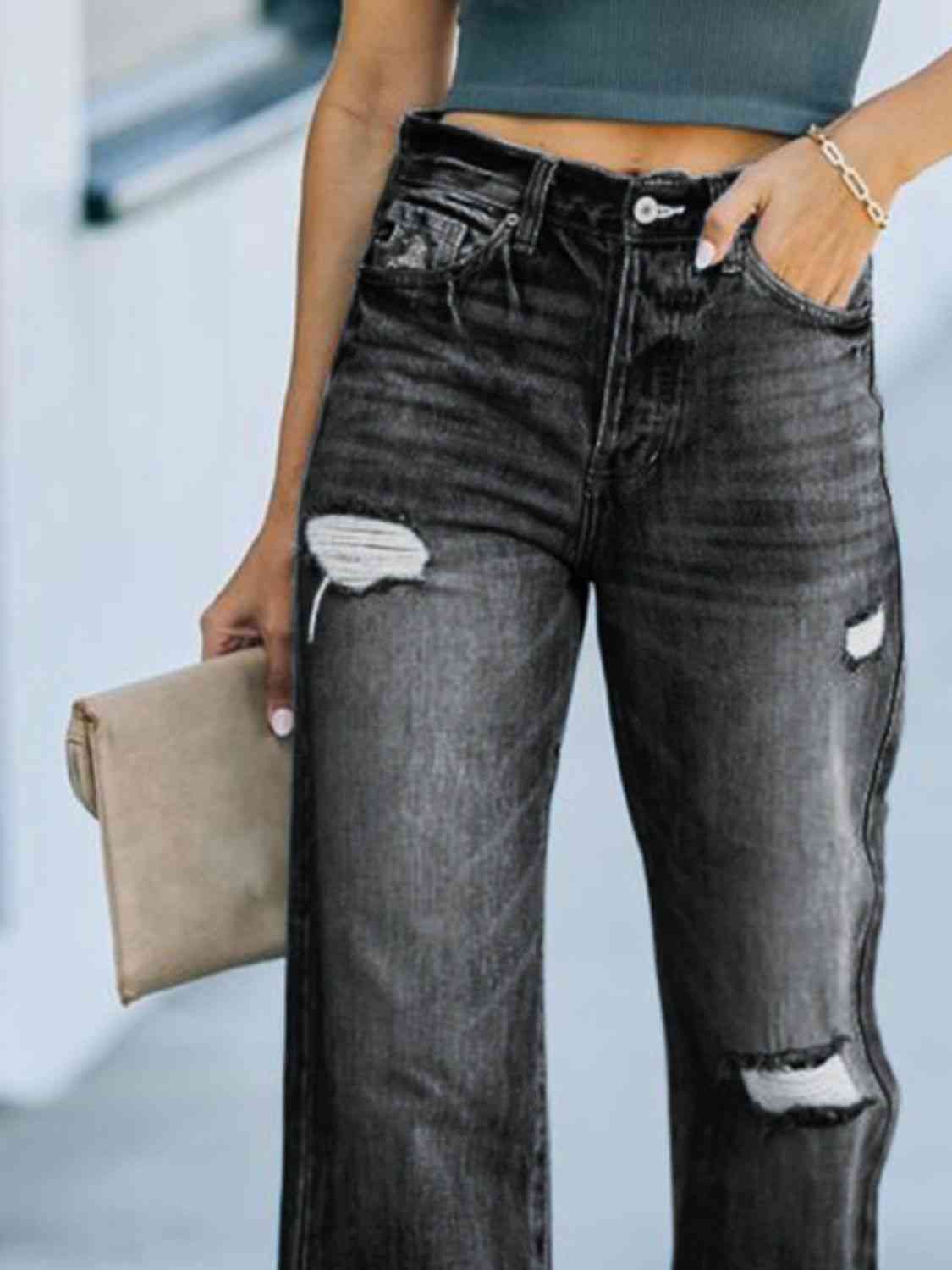 Distressed Straight Leg Jeans Print on any thing USA/STOD clothes