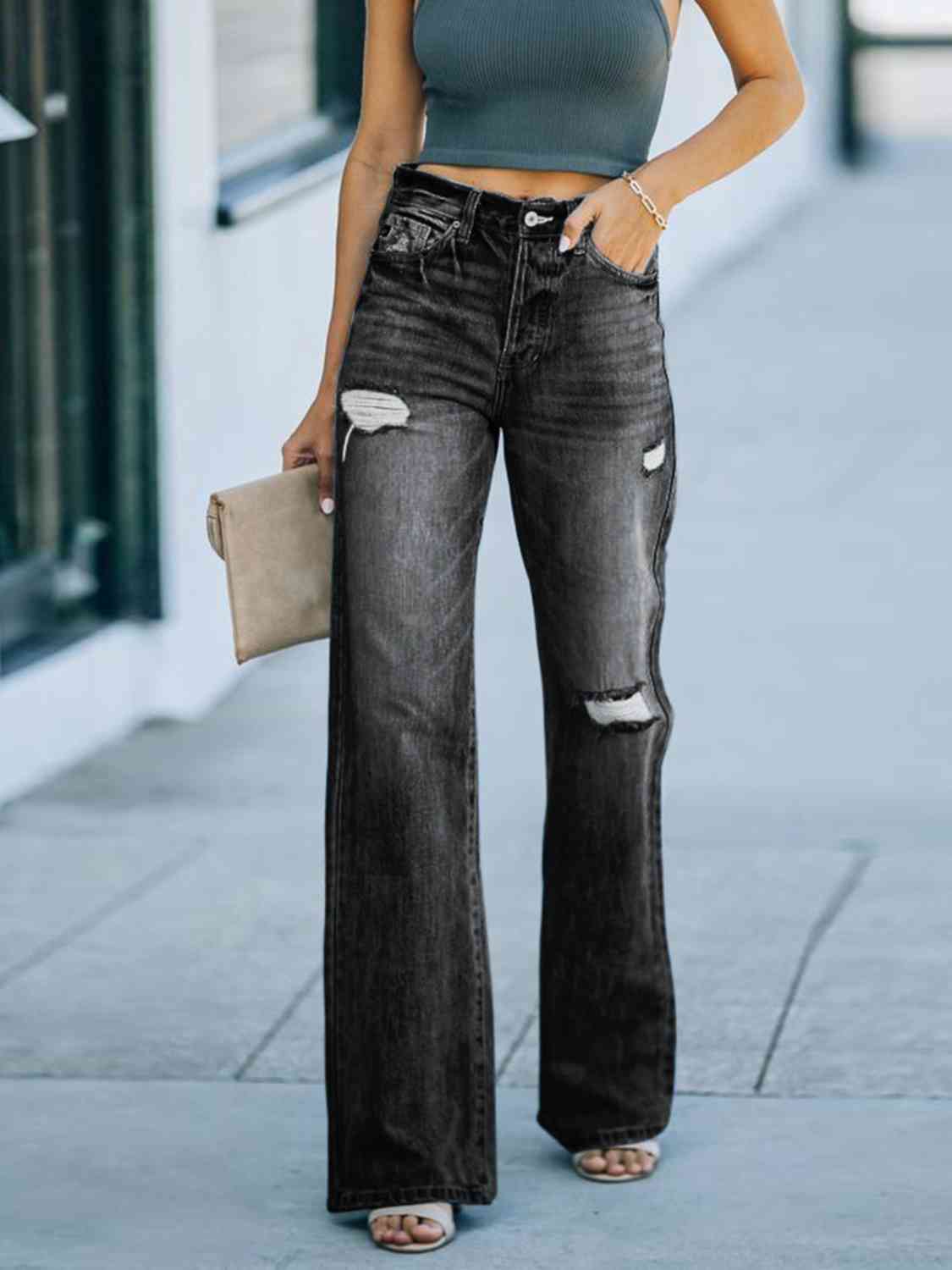 Distressed Straight Leg Jeans Print on any thing USA/STOD clothes