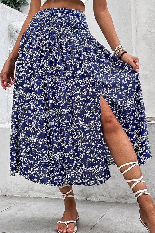 Ditsy Floral Slit High Waist Skirt Print on any thing USA/STOD clothes
