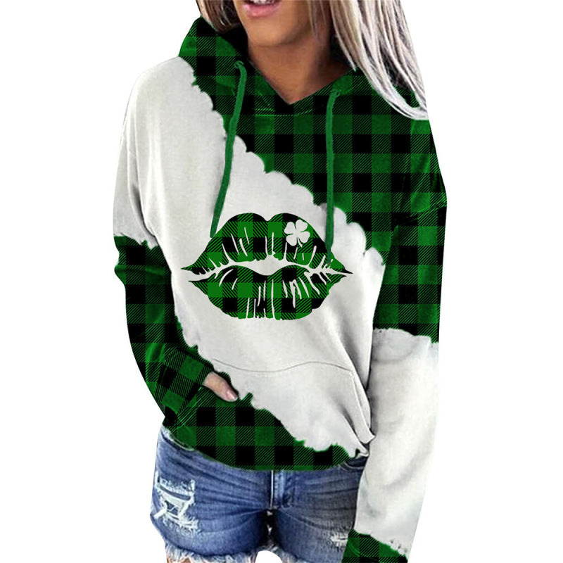 Women's St. Patrick's Irish Day Hooded Color Block Long Sleeve Sweatshirt