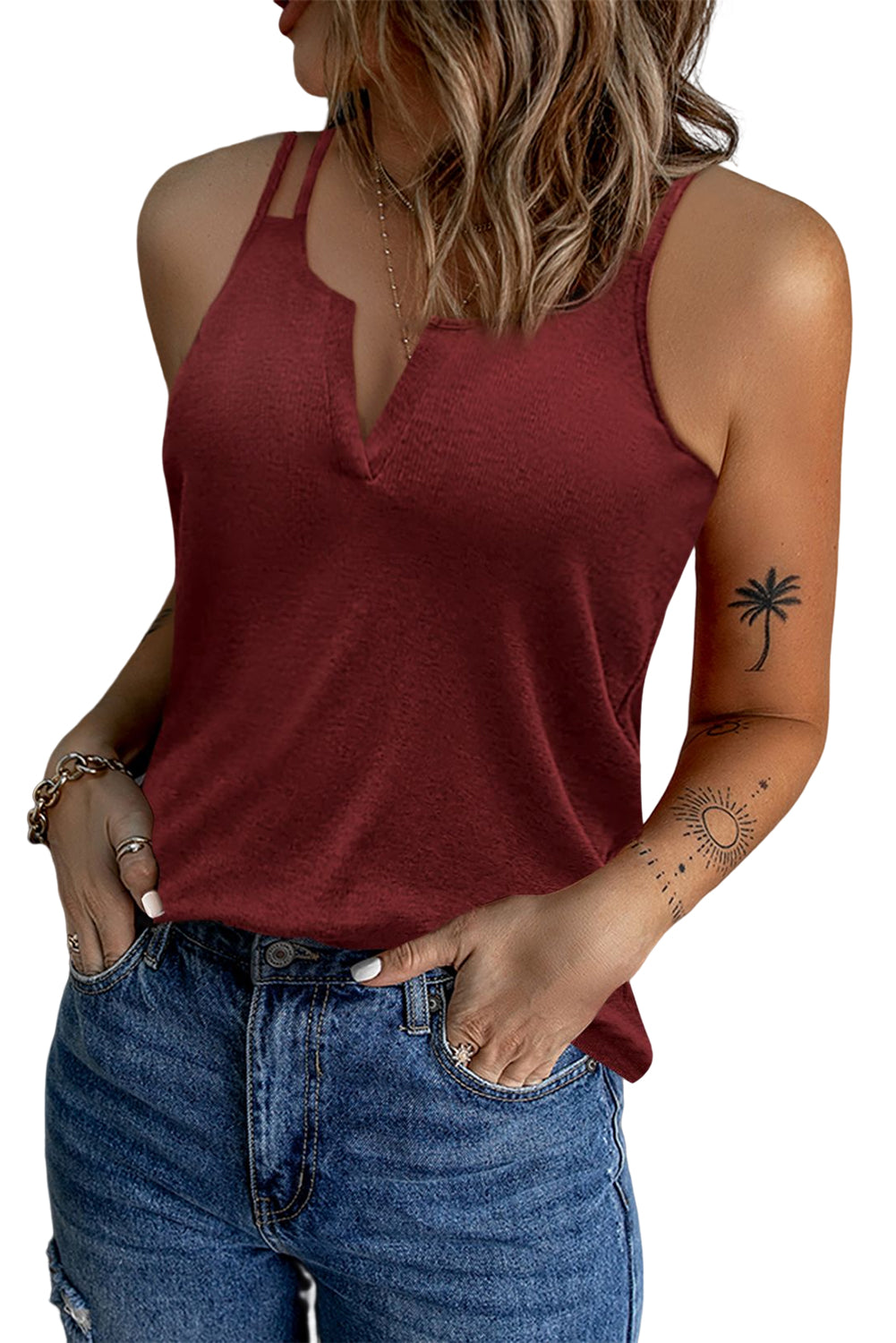Double-Strap Notched Neck Tank Print on any thing USA/STOD clothes