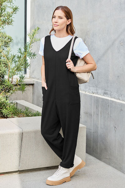 Double Take Full Size Sleeveless Straight Jumpsuit Print on any thing USA/STOD clothes