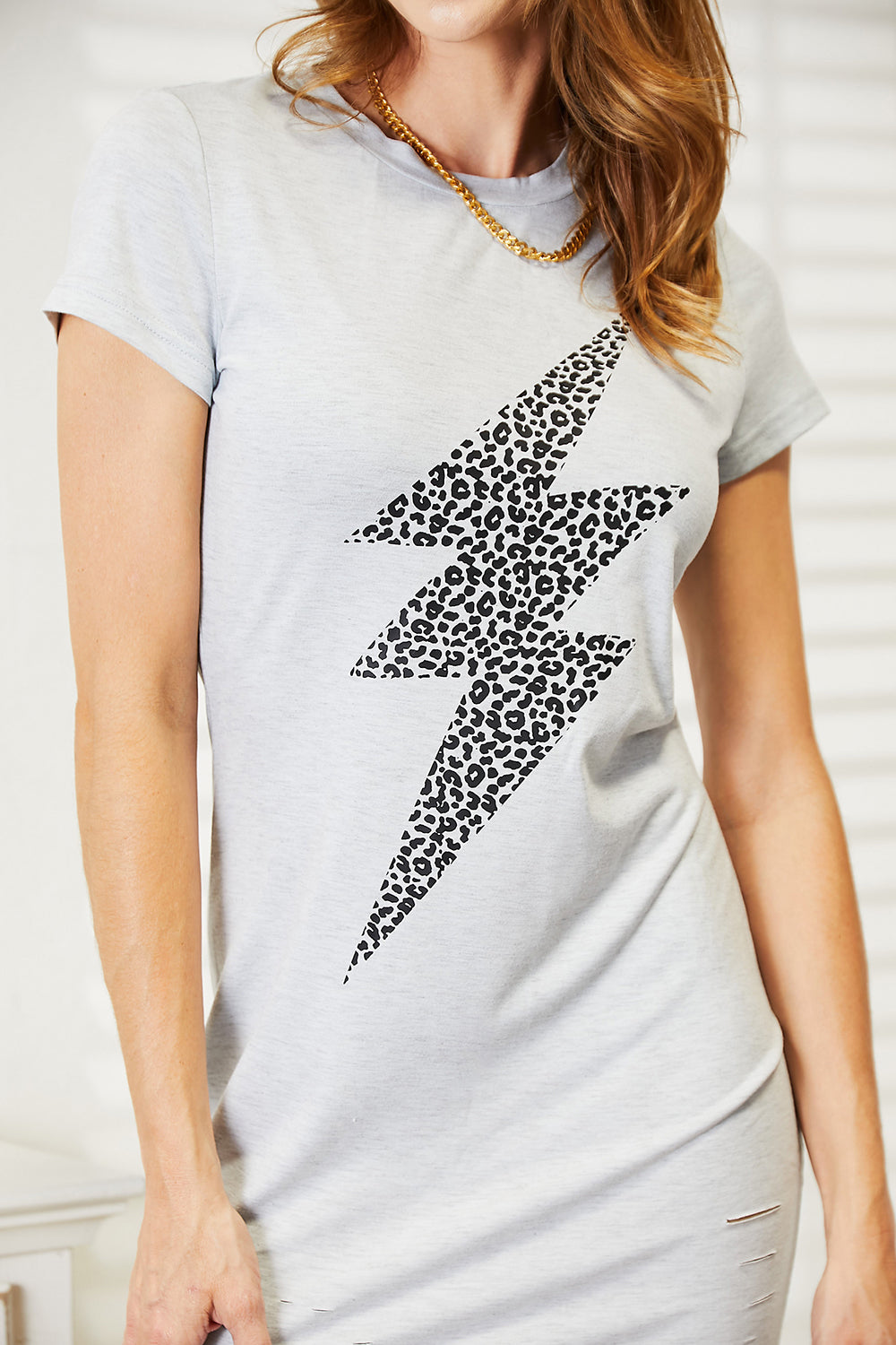 Double Take Leopard Lightning Graphic Tee Dress Print on any thing USA/STOD clothes