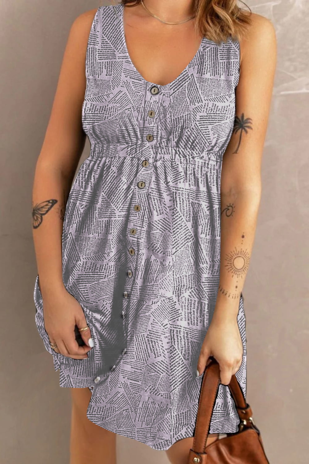 Double Take Printed Scoop Neck Sleeveless Buttoned Magic Dress with Pockets Print on any thing USA/STOD clothes