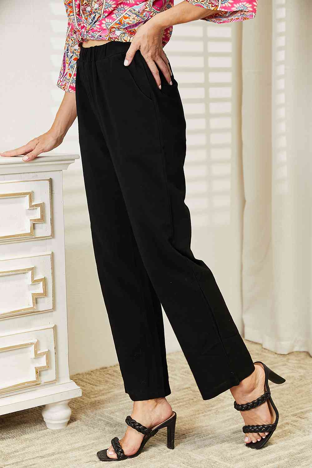 Double Take Pull-On Pants with Pockets Print on any thing USA/STOD clothes