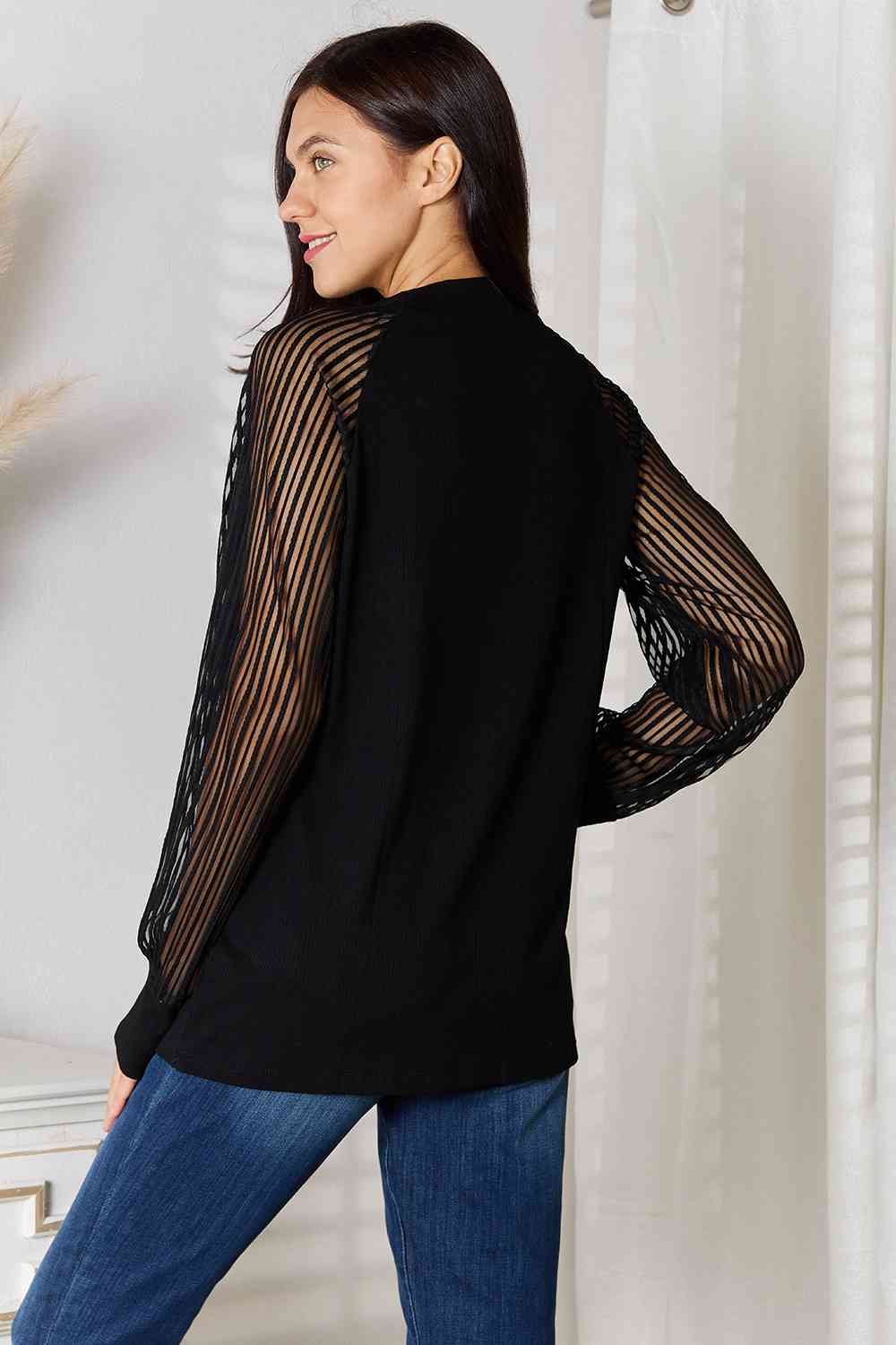 Double Take Round Neck Raglan Sleeve Blouse Print on any thing USA/STOD clothes