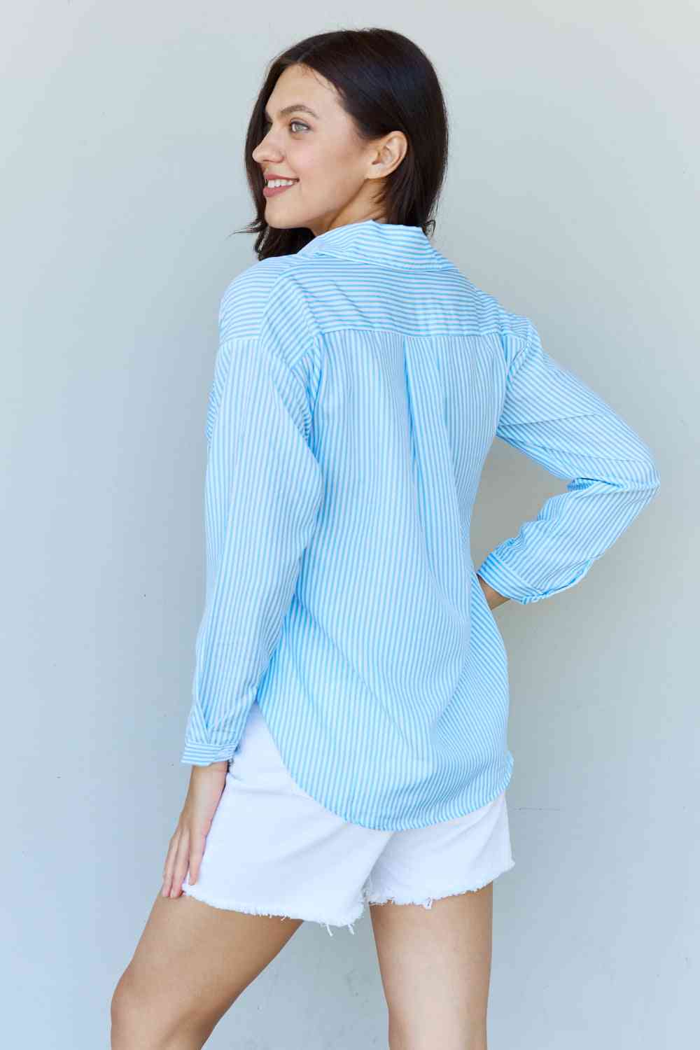 Doublju She Means Business Striped Button Down Shirt Top Print on any thing USA/STOD clothes