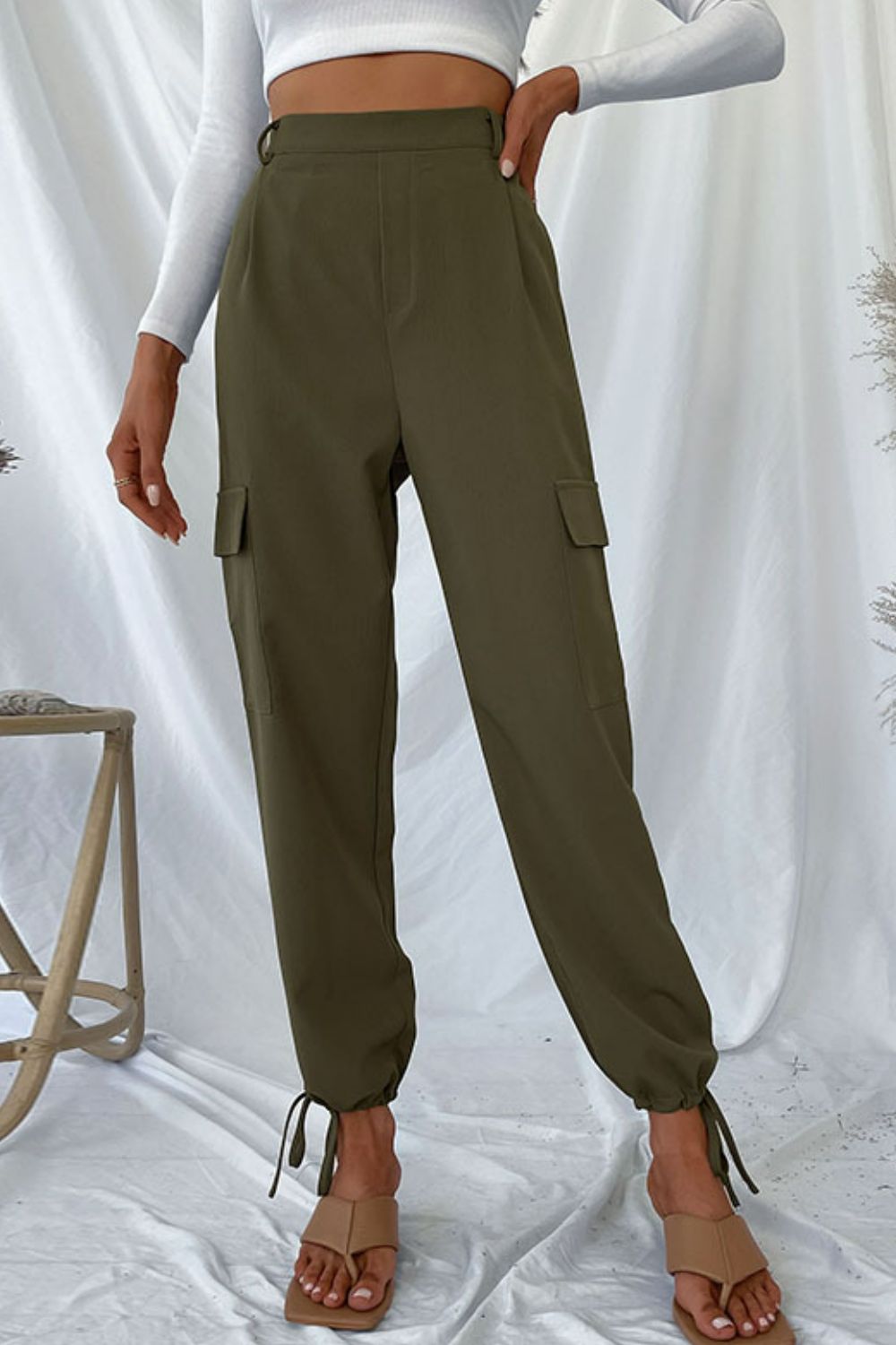 Drawstring Ankle Cargo Pants Print on any thing USA/STOD clothes