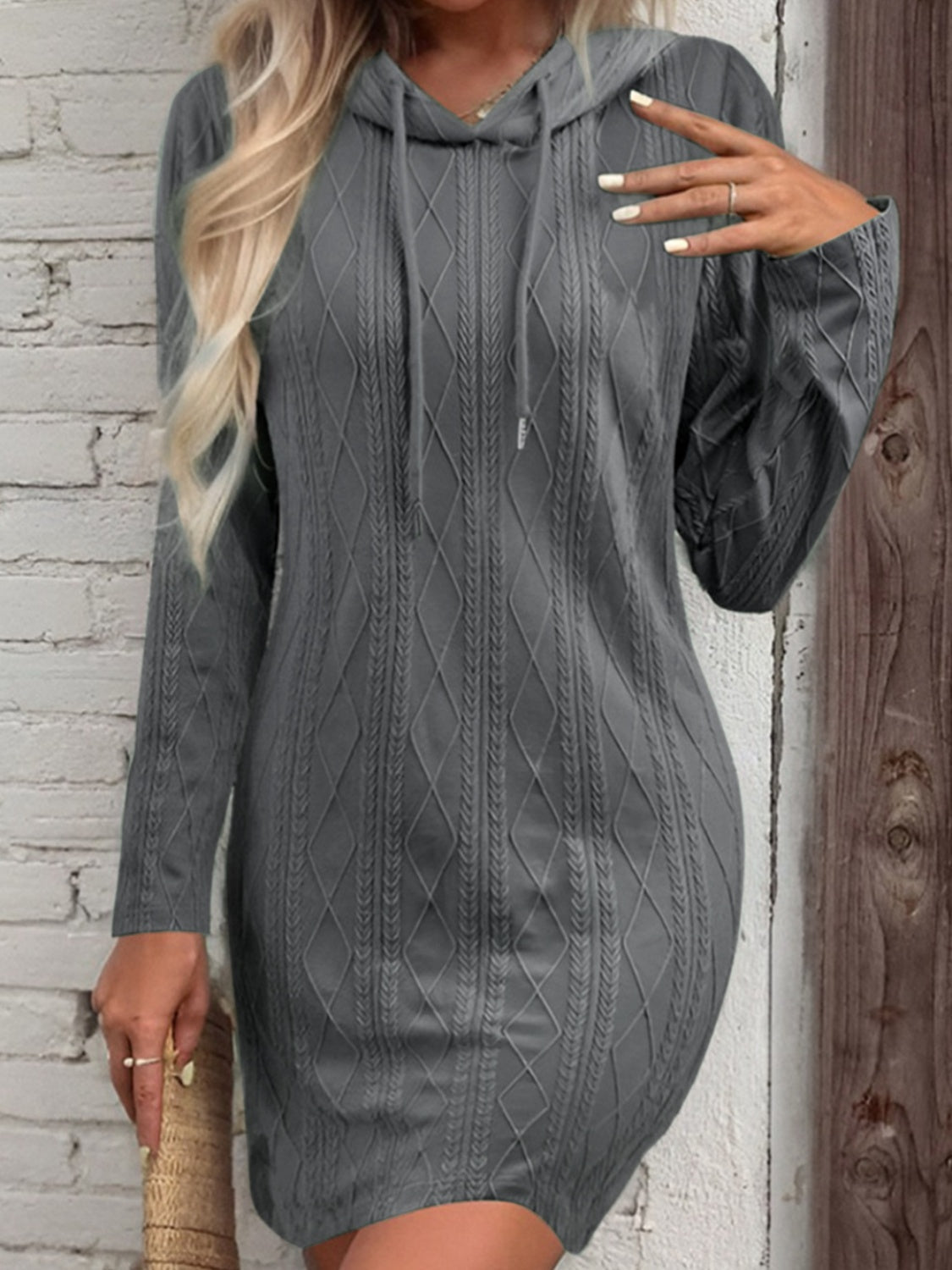 Drawstring Hooded Sweater Dress Print on any thing USA/STOD clothes