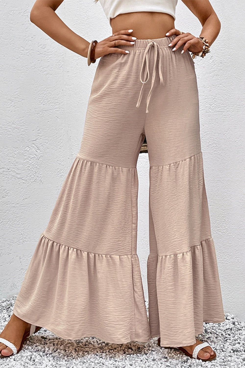 Drawstring Waist Tiered Flare Culottes Print on any thing USA/STOD clothes