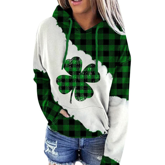 Women's St. Patrick's Irish Day Hooded Color Block Long Sleeve Sweatshirt