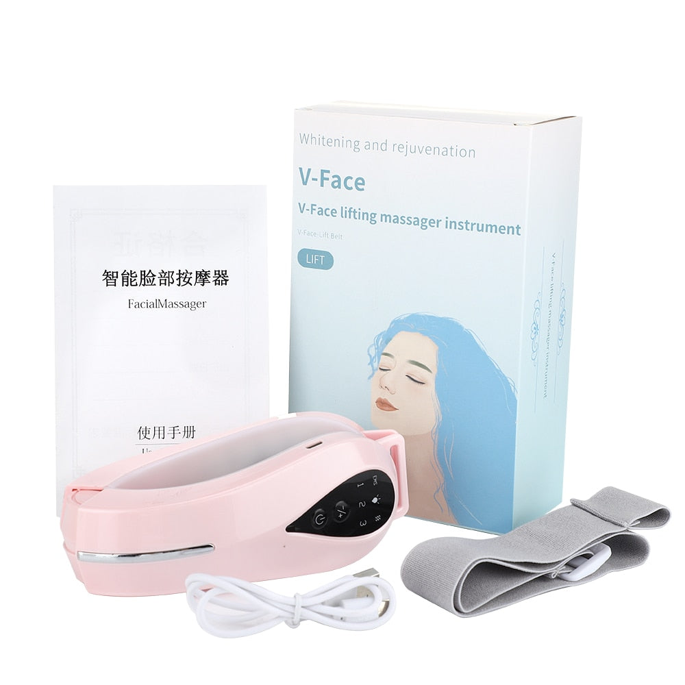 EMS Facial Lifting Massager Double Chin V Shape Lift Belt Red Blue Light LED Face Slimming Vibration Face Lift Devices Skin Care Print on any thing USA/STOD clothes