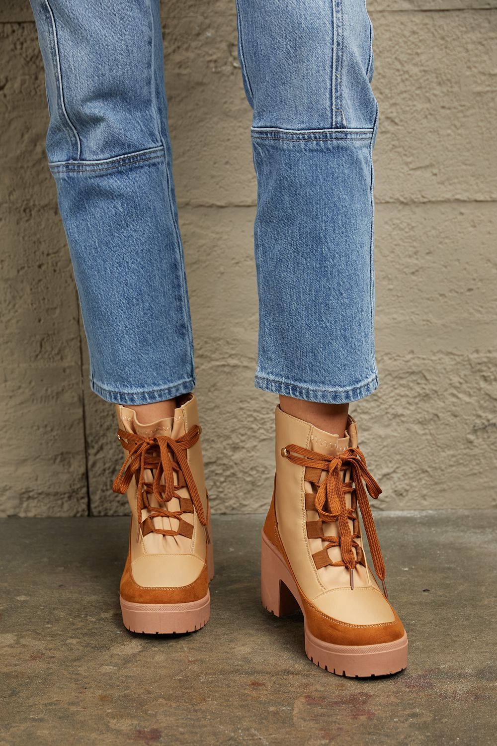 East Lion Corp Lace Up Lug Booties Print on any thing USA/STOD clothes