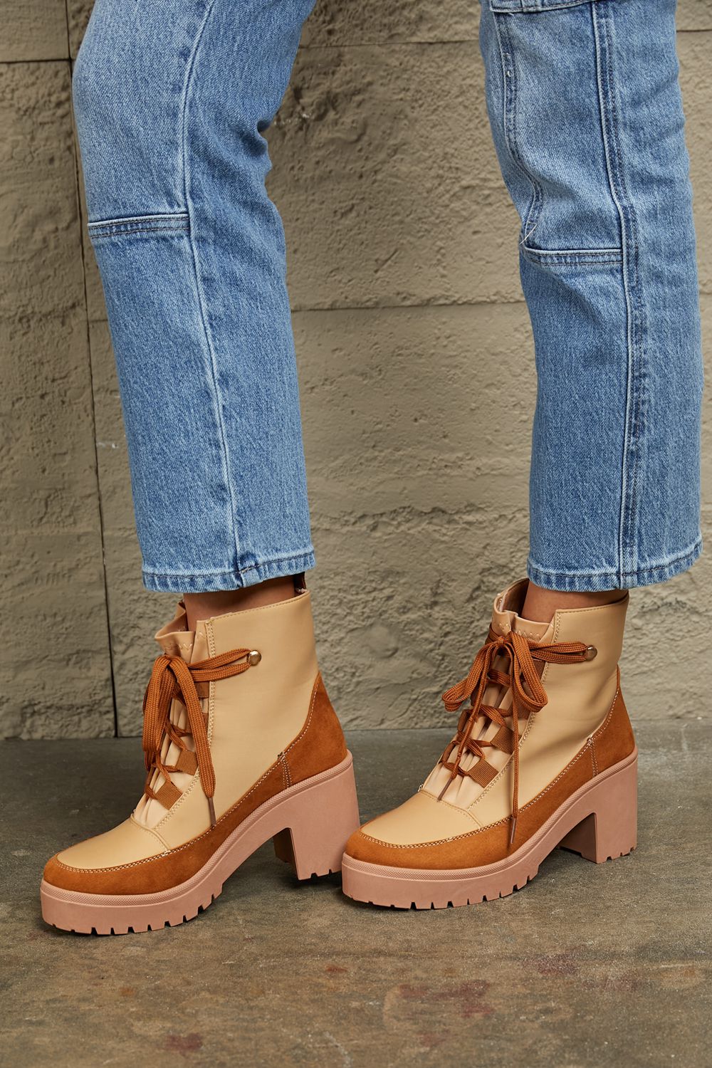 East Lion Corp Lace Up Lug Booties Print on any thing USA/STOD clothes