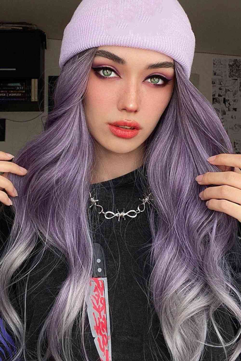Elegant Wave Full Machine Synthetic Wigs in Purple 26'' Print on any thing USA/STOD clothes
