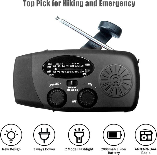 Emergency Solar Hand Crank Weather Radio With LED Flashlight 2000mAh Solar Power Bank Cell Phone Charger For Home And Outdoor Print on any thing USA/STOD clothes